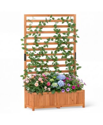 Fir Wood Planter Box with Vertical Trellis, 36 x 14 x 59 in Elevated Garden Bed