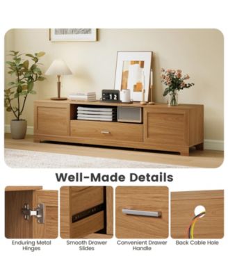 Farmhouse Rustic 71-Inch TV Stand with Cabinets and Drawer