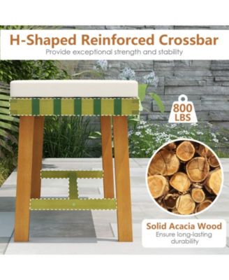 3-Piece Farmhouse Patio Dining Set with 63 in Acacia Wood Table, 2 Cushioned Benches