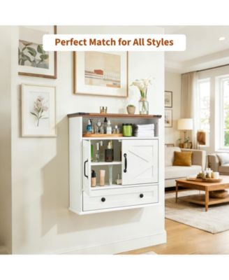 Wall Mounted Bathroom Cabinet with Barn Doors - Medicine Cabinet Over Toilet, Adjustable Shelf and Drawer
