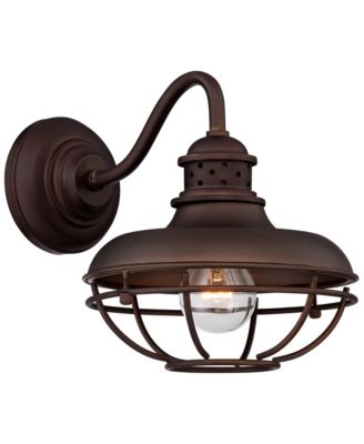 Park Rustic Outdoor Barn Lights Fixtures Set of 2 Oil Rubbed 9" Open Cage for Post Exterior Light Barn Deck Post Light Yard