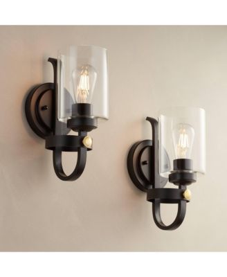Eagleton Farmhouse Rustic Wall Light Sconces Set of 2 Oil Rubbed Bronze Hardwire 5 1/2" LED Fixture for Vanity