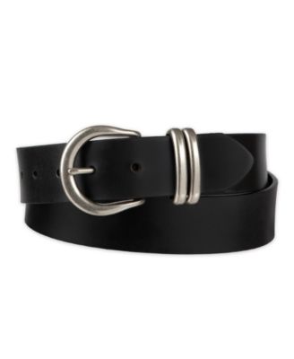 Women's Casual Leather Belt with Double Metal Loop Strap Keeper