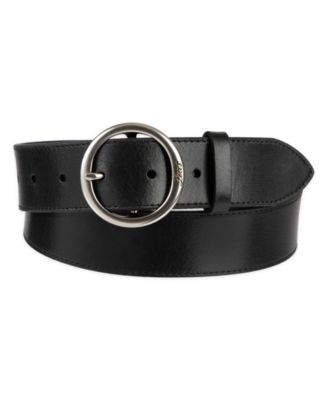 Women's Casual Suede and Leather Belt with Circular Center Bar Buckle