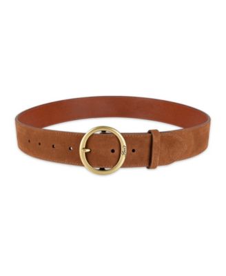Women's Casual Suede and Leather Belt with Circular Center Bar Buckle