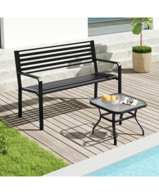 50 in Metal Park Bench for 2-3 People with Backrest 660 lbs Capacity