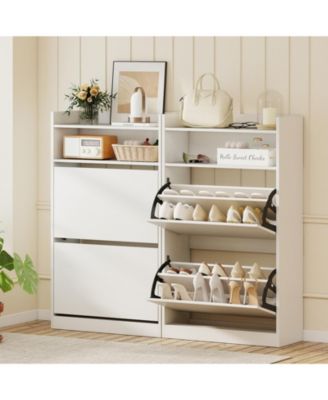 Shoe Storage Cabinet Hidden Shoe Rack with 2 Flip Drawers Adjustable and Removable Shelves