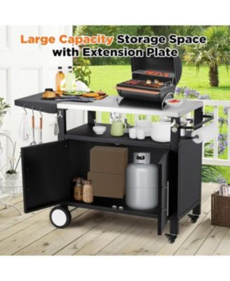 Outdoor Grill Table with Storage Cabinet, Rolling Bar Grill Cart with Wheels, 50’’×20’’×32.2’’