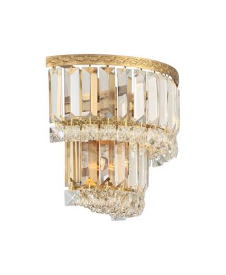 Modern Wall Light Sconces Gold Hardwired 10" 2-Light LED Fixture Clear Crystal for Bedroom Bathroom