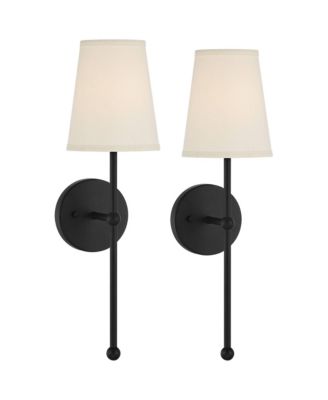 Elena Modern Wall Light Sconces Set of 2 Matte Metal Hardwire 6" Fixture Cream Linen Shade for Bedroom Living Room Hallway