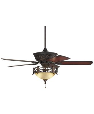 52" Contessa Industrial Rustic Indoor Ceiling Fan LED Light Bronze Copper Cherry Scavo Glass Living Kitchen Room Home