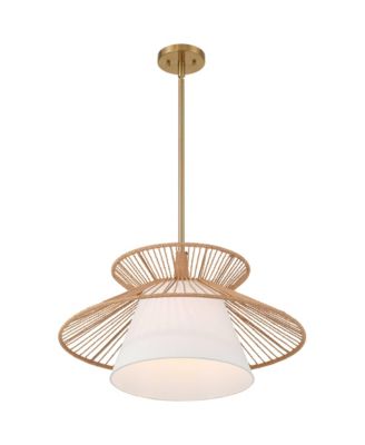 Aire 24" Mid Century Modern Pendant Chandelier Ceiling Light Fixture Dining Room Over Table Gold Finish Rope Fabric