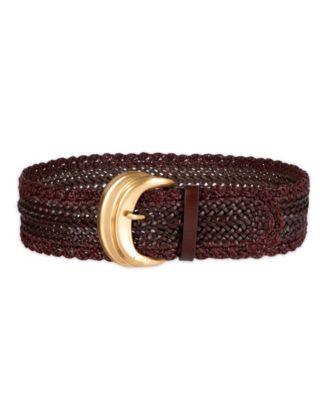 Women's Wide Width Leather and Raffia Braided Waist Belt