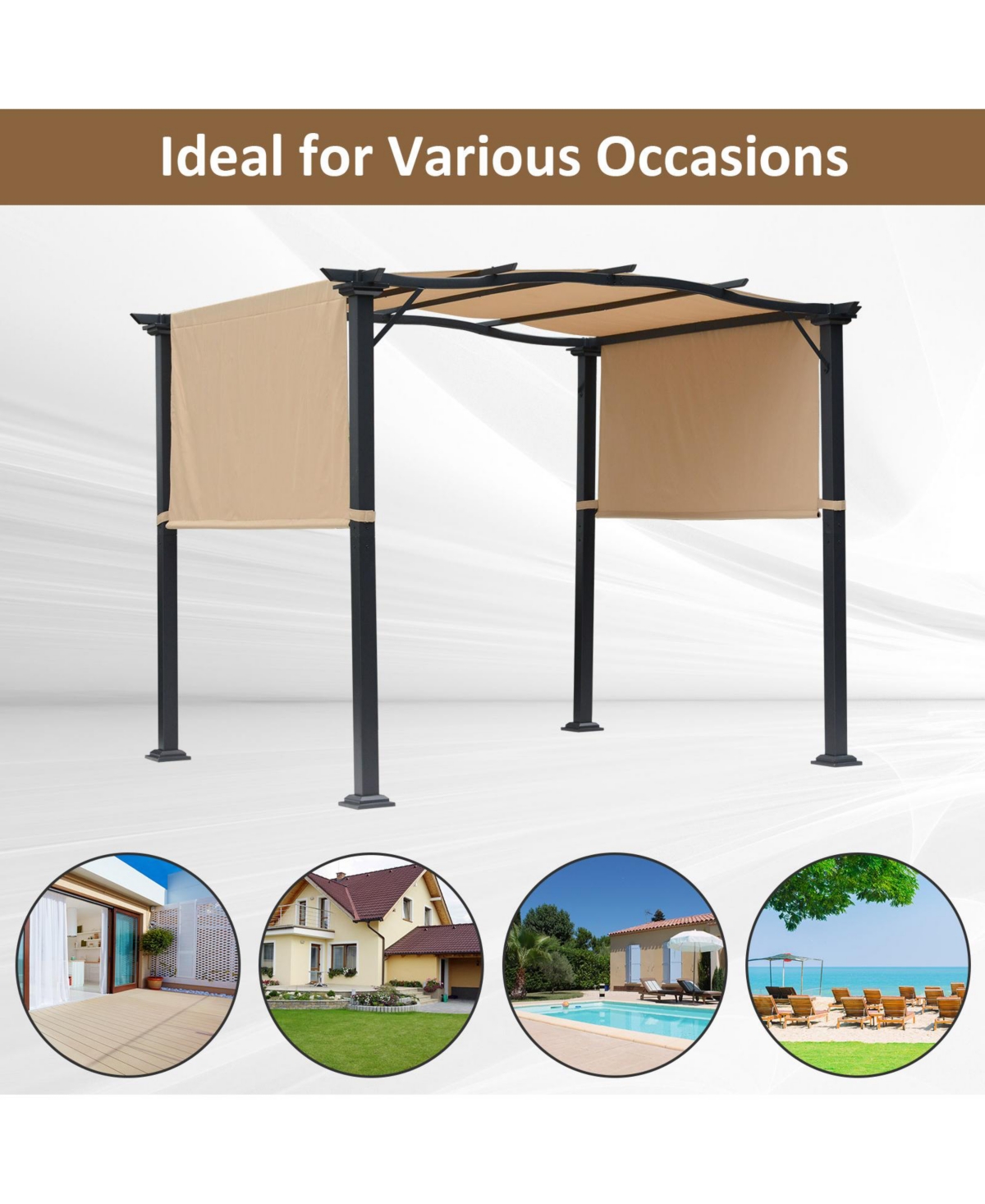 Outsunny 8'x10' Outdoor Retractable Sun Shade Cove Modern Roof Backyard Patio