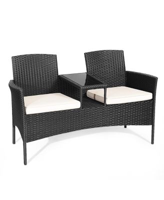 Cushioned Patio Rattan Seat Loveseat Sofa Table Chairs