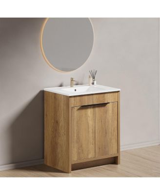 30 Inch Bathroom Vanity with Sink , Fluted 3D Panel Design, 2 Soft Close Drawers and Ceramic Top