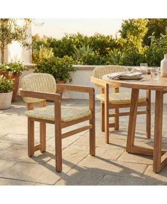 Outdoor Woven Rattan Chair Set of 2, Comfortable Garden Seating, Acacia Wood Accent Chairs with Backrest for Backyard, Porch