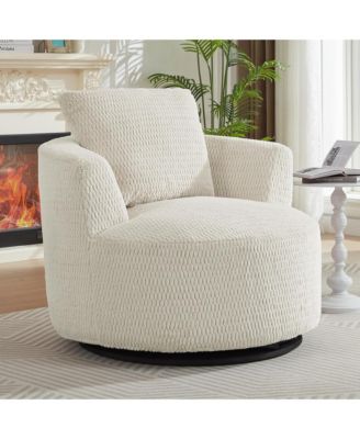 360 degrees Swivel Accent Chair, Modern Compressible Barrel Chair with Wooden Frame, Comfort Seating for Living Room, Reading Room, Office