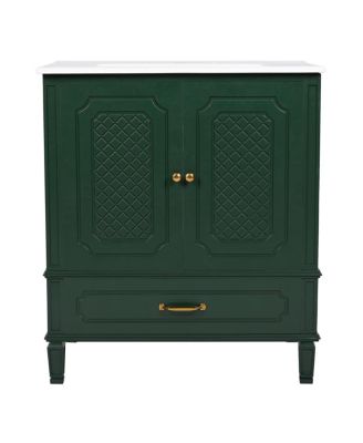 30 Inch Bathroom Vanity with Sink, Acacia Wood Freestanding Cabinet, Soft Closing Door, Ceramic Top, Drawer Storage