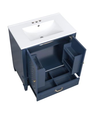 30 Inch Bathroom Vanity with Sink, Acacia Wood Freestanding Cabinet, Soft Closing Door, Ceramic Top, Drawer Storage