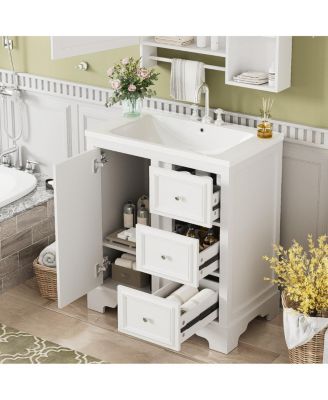30 Inch Bathroom Vanity with Sink, Solid Wood Frame, Modern Freestanding Cabinet, Soft Close Drawers and Ceramic Top