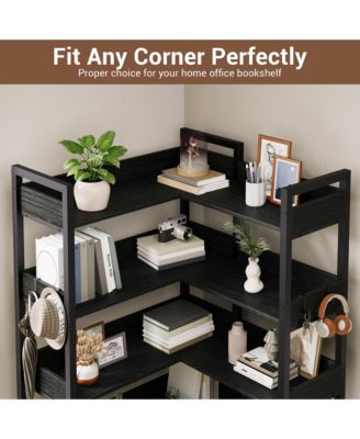 5-Tier Convertible Retro Corner Bookshelf, Dual Splicing Modes Display Storage Shelf
