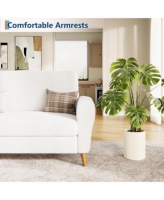 84 Inch Modern Sofa Couch, Large 3-Seater Sofa with Streamlined Armrests, PU Leather Loveseat Wood Feet, Comfy Couch for Living Room, Apartment