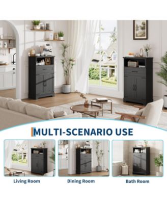 Farmhouse Storage Cabinet with Doors and Drawers, Freestanding