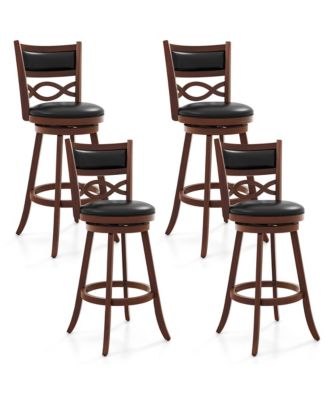  Bar Height Stools Set of 4 with Rubber Wood Frame Faux Leather Upholstered Seat