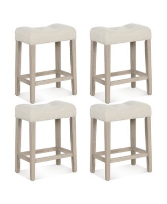 Bar Stools Set of 4 w/ Footrest Rubber Wood Frame for Kitchen Island