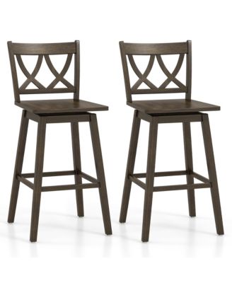  Bar Stool Set of 2 w/Rubber Wood Frame Swivel Seat Ergonomic Backrest