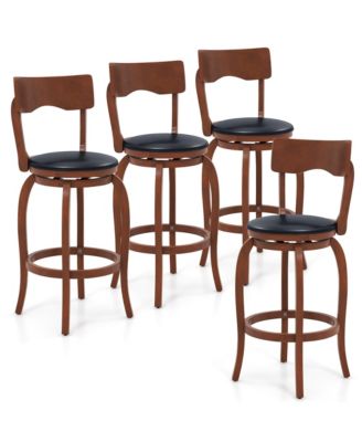  Swivel Bar Stools Set of 4 w/ Rubber Wood Frame Upholstered Seat Footrest