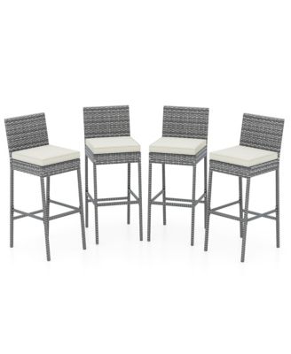 4 PCS Patio Wicker Barstools Bar Height Chairs W/ Cushions Backyard