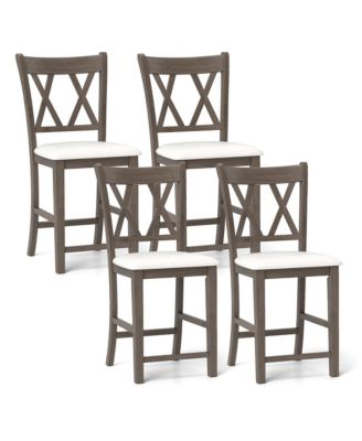 4PCS Bar Stools Counter Height Stools w/ Linen Fabric Upholstered Seat