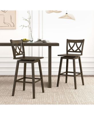  Bar Stool Set of 4 w/Rubber Wood Frame Swivel Seat Ergonomic Backrest
