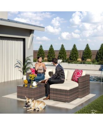 Patio Furniture Set, Outdoor Glass Table and Cushions with Rattan Wicker Chairs, Patio Furniture Set for Porch, Balcony, Backyard