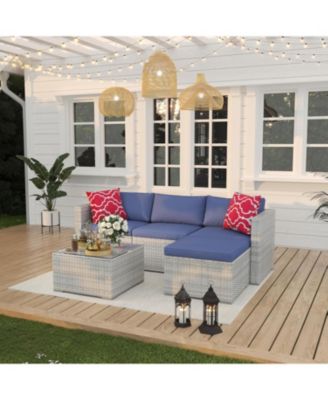 Patio Furniture Set, Outdoor Glass Table and Cushions with Rattan Wicker Chairs, Patio Furniture Set for Porch, Balcony, Backyard