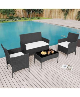 4 Pieces Patio Furniture Set, Outdoor Furniture with Soft Cushions and Coffee Table, All-Weather Rattan Outdoor Patio Set with Seats
