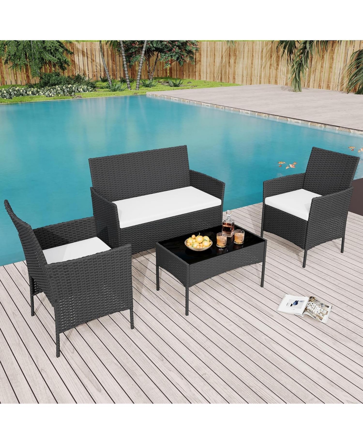 gaomon 4 Pieces Patio Furniture Set, Outdoor with Soft Cushions and Coffee Table, All-Weather Rattan Set Seats