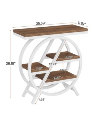 3-Tier End Table Set of 2, Narrow Sofa Side Table with Storage, Industrial Nightstand with Geometric Metal Frame