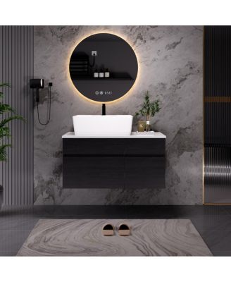  Floating Bathroom Vanity with Vessel Ceramic Sink, Soft Close Drawer, Wall Mounted for Small Spaces