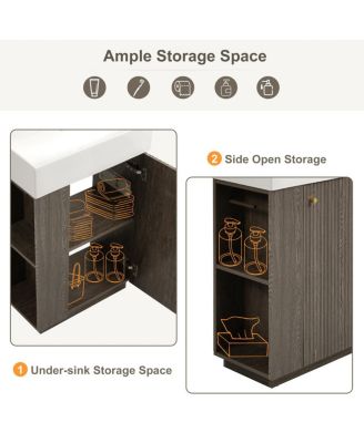 Bathroom Vanity with Ceramic Sink, MDF Cabinet, Soft Close Door and Tissue Holder for Small Spaces