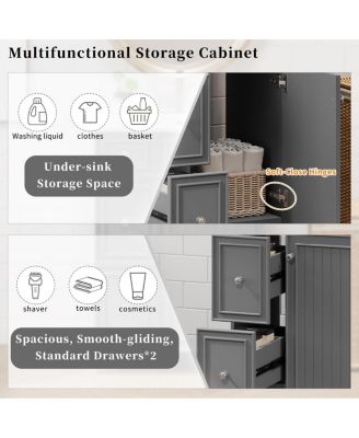 Bathroom Vanity Cabinet with Ceramic Sink, 2 Drawers and Door, Compact Storage for Small Spaces