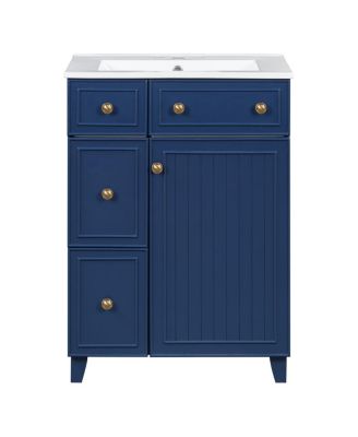 Bathroom Vanity Cabinet with Ceramic Sink, 2 Drawers and Door, Compact Storage for Small Spaces