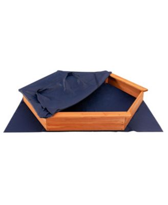 Kids Hexagon Wooden Sandbox with Cedar Seat Boards