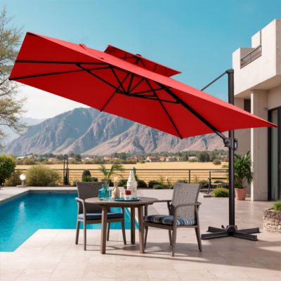 Outdoor Patio Double Top 11x11Feet Square Aluminum Cantilever Umbrella