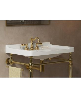 Bathroom Ceramic Sink Basin with 3 Faucet Holes, Rectangular Countertop Vanity with Overflow for Modern Bathroom
