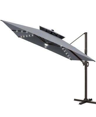 Outdoor Patio 11x11FT Aluminum Double Canopy Solar Lights Cantilever Umbrella