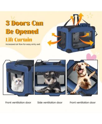 Zeus and Ruta 32 Inch Soft Cat Crate with 3 Doors Portable Folding Carrier and Fleece Mat for Travel