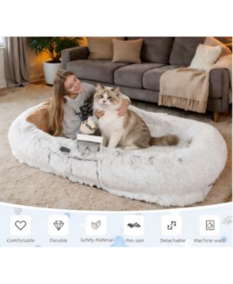 Zeus and Ruta Orthopedic Cat Bed with Washable Faux Fur for People and Pets